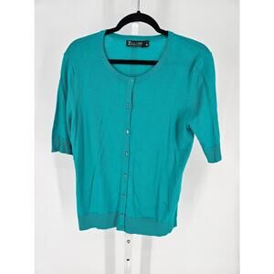 7th Avenue Womens Scoop Neck 3/4 Sleeve Full Button 100% Cotton Cardigan Size L
